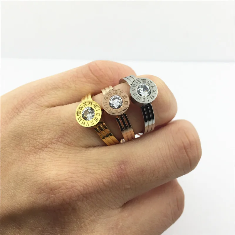 FYSARA Love Screw Crystal Stone Roman Numerals Ring Jewelry 4 Color CZ Stone Interchangeable Ring Stainless Steel Ring for woman