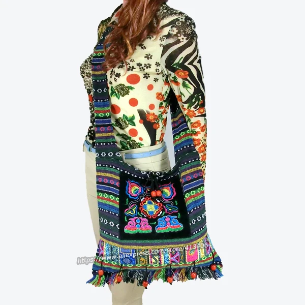 Free shipping Vintage Hmong Tribal Ethnic Thai Indian Boho Message Shoulder Bag Linen Handmade Embroidery Tapestry SYS-083F