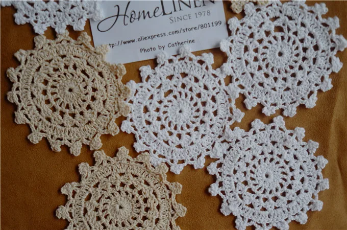 12 Pieces Wholesale Hand made Lace Crochet Cup Mat Cotton Ecru Doily Cup Pad Coaster Embroidery Wedding Decor 10cm (3.94\