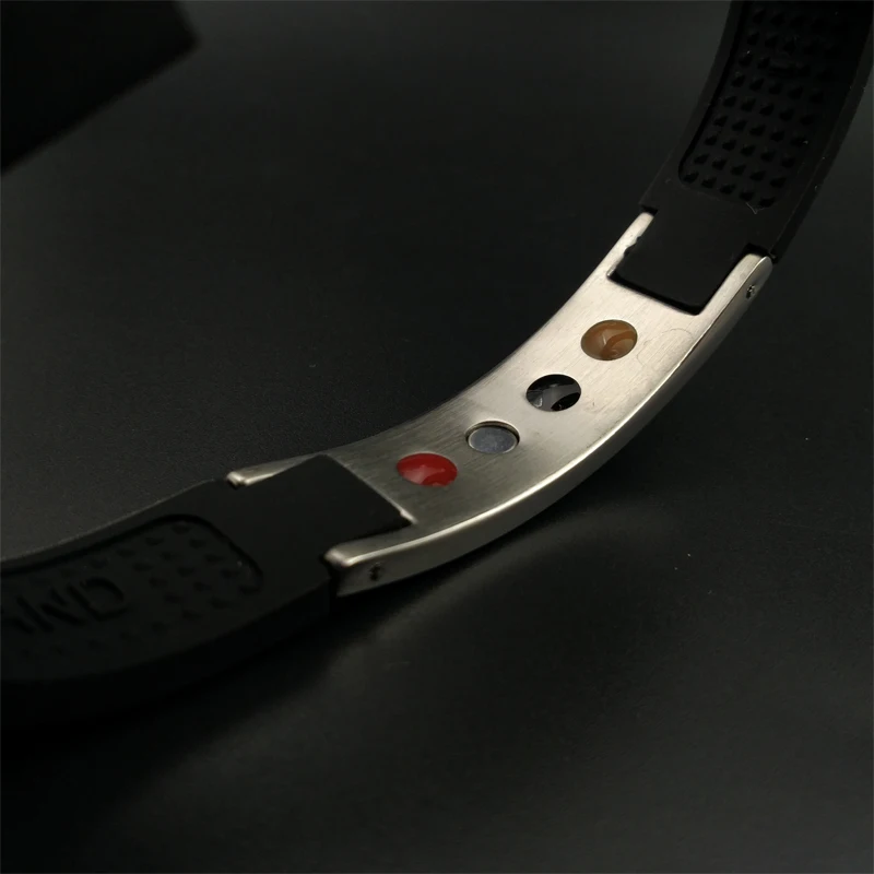 Hot Sale Energy Bracelet with Anion FIR Magnet Germanium Four Energy Stone Health Silicone Stainless Bracelets