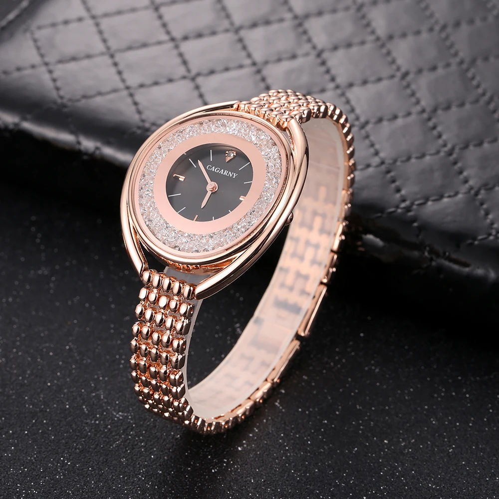 Cagarny Rose Gold Watch Women Watches Ladies Creative Steel Women\'s Bracelet Watches Female Clock Relogio Feminino Crystal Dial