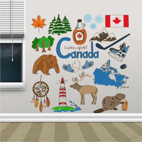 

I Love Canada Illustration Fashion Wedding Decor Vinyl Waterproof Wall Sticker Vintage Wallpaper Wall Decal Baby Rooms Decor