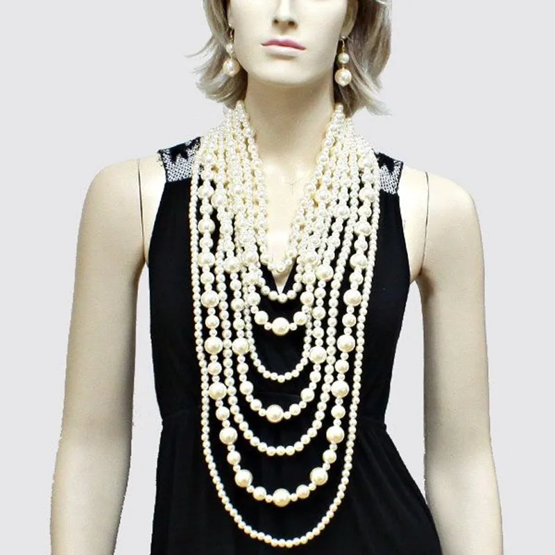 

FREE SHIPPING! NEW STYLE P21 WOMEN FASHION IMITATION WHITE PEARLS BEADS NECKLACE EARRINGS Chains JEWELRY