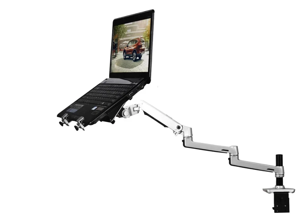 V63CT Aluminum Desktop Mount 2 in 1 Dual-use Laptop Support Monitor Holder Mount Ultra long Arm Full Motion Notebook Bracket