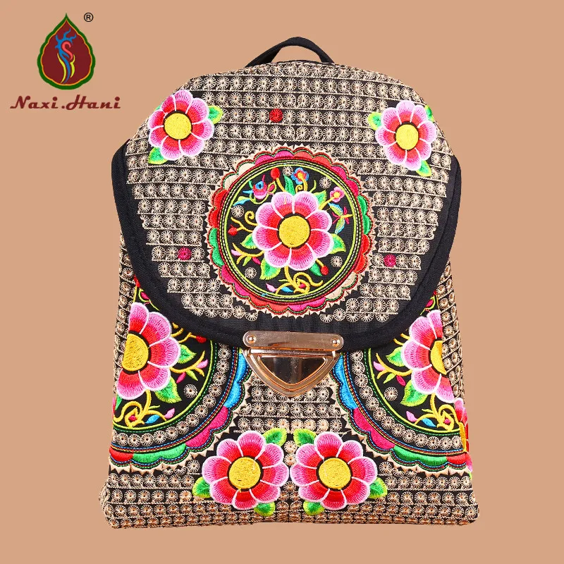 Boho embroidery canvas women backpack Ethnic vintage travel backpack casual students backpack schools bags