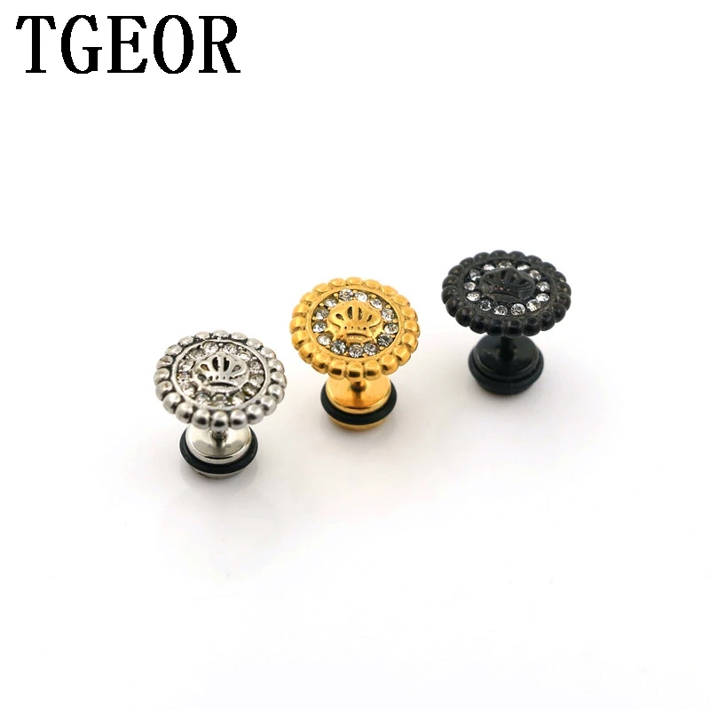 free shipping illusion cheaters earring 30pcs 1.2*6*6/12mm Stainless Steel crown rim a circle crystal ear piercing fake plugs