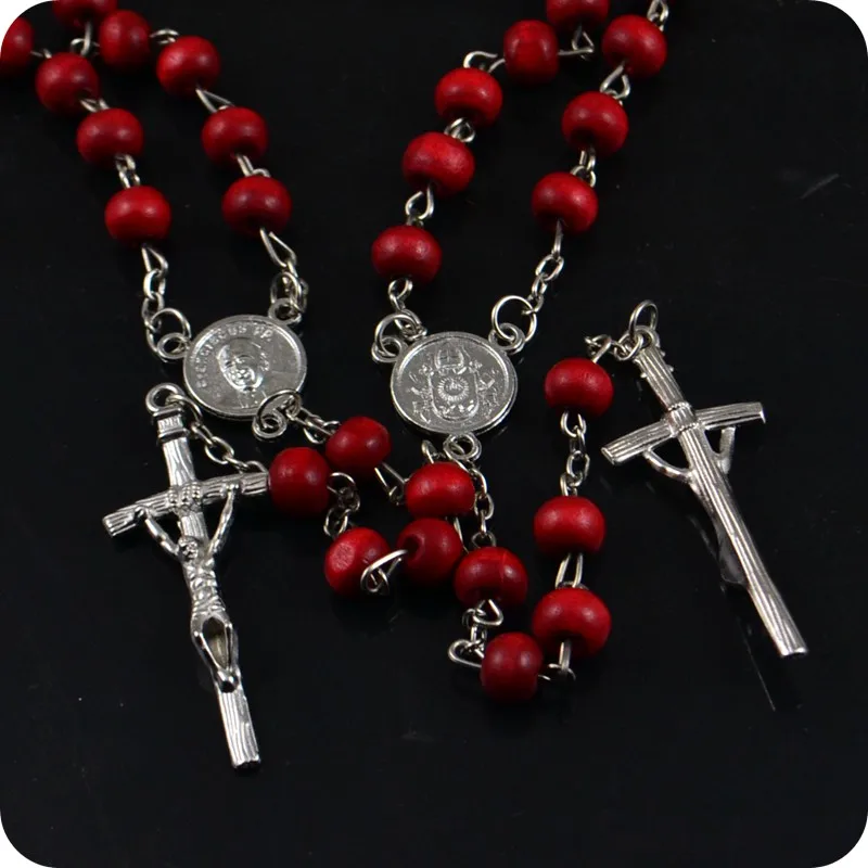 PAPA FRANCESCO Pope Franciscus PP Rose Scented Perfume Wood Rosary Beads JESUS Cross Catholic Fashion Religious Jewelry