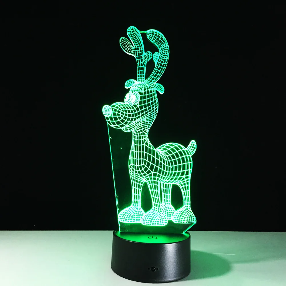 Cartoon Deer 3D Acrylic night light 7 color adjustable Room ornament 3d visual deer Action figure Christmas gifts A47