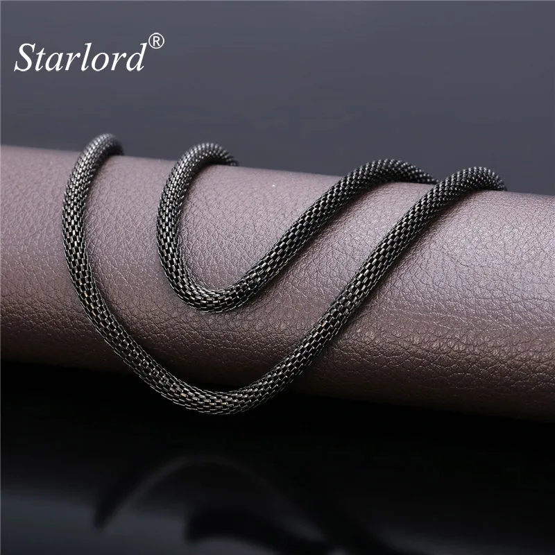 Starlord Black Mesh Chain Choker Necklace Cool Men\'s Jewelry 5MM 55CM/66M Black Gun Color Stainless Steel Round Necklace GN1605