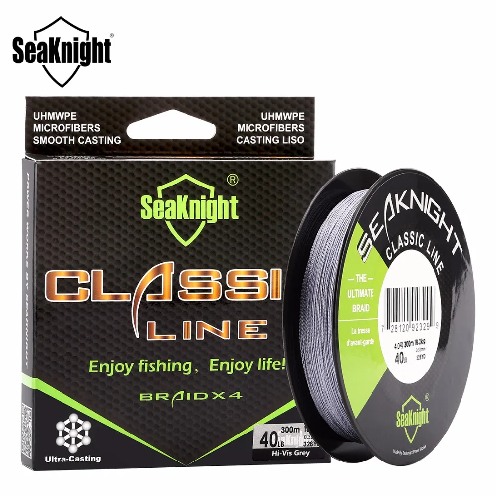 SeaKnight Classic 300M 4 Strands Braided Fishing Line Super Strong Braid PE Multifilament Rope 6-80LB 4 Weaves Saltwater Fishing