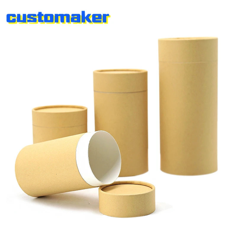 5 Pcs Recycled Kraft Cardboard Brown Paperboard Tube Eco Packaging Paper Jar Cylinder Organic Round Boxes For Drums