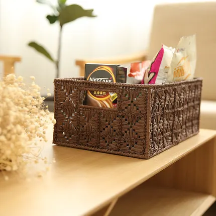 Sui Ming-Shaped Lines Of National Style Grass Rattan Rattan Collection Basket Of Debris Storage Box Finishing Box Finishing Bask