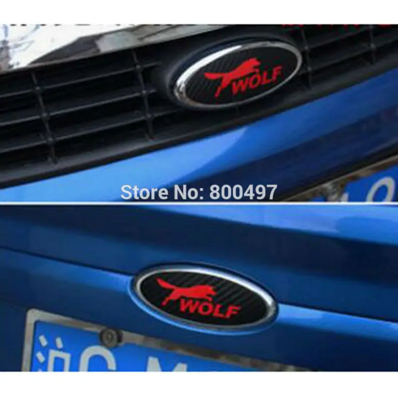 2 x nowy projekt Car Styling Logo na samochód naklejka na pokrywę z włókna węglowego winylowa tablica naścienna wilk godło dla Ford Focus MK 1 Focus