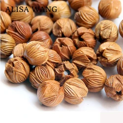 10pcs/lot 8/10/12/15/18mm Natural Peach Wood Beads Craft Carving Lotus Wooden Beads for DIY Jewelry Making Accessories Findings