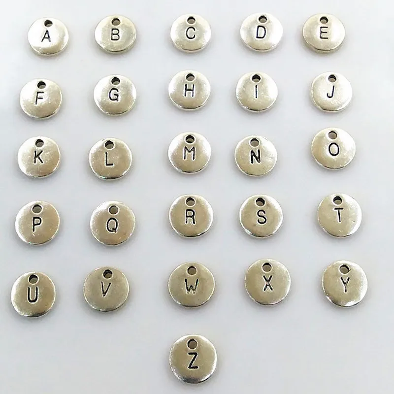 10pc Double face ronde Rose Or couleur Disque Pendentif Alphabet A-Z Lettre Tag Charmes Timbre Initiale Bijoux, 10mm Perles Pour Bijoux