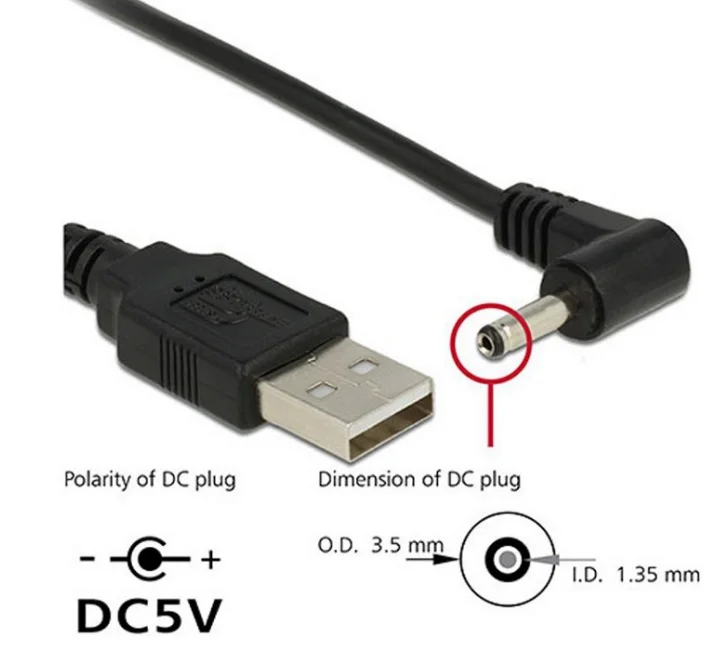 90 Angle PC USB Male to 5V DC 3.5mm x 1.35mm Barrel Connector Power Cable cord adapter