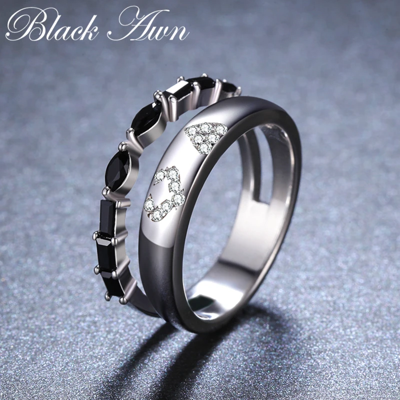 2023 New Trendy 925 Sterling Silver Fine Jewelry Black Spinel Engagement  Ring for Women Anillos Mujer G054