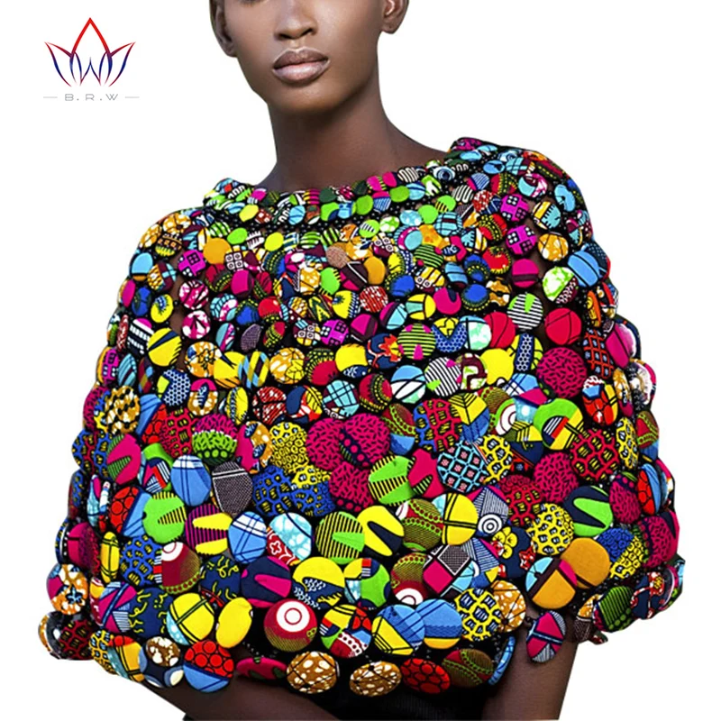 BRW 2022 African Ankara Print Colorful Buttons Necklace Buttons Shawl African Ankara Necklace Handmade Tribal Jewelry WYX07