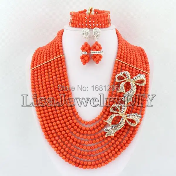 

African Coral Beads Jewelry Sets Nigerian Wedding African Bridal Jewelry Set Free Shipping HD1126