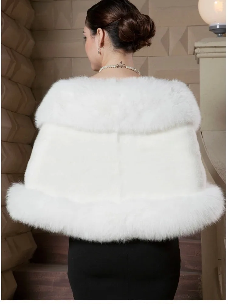 ZADORIN Autumn Winter Fashion Women Faux Fox Fur Coat Female Cloak Poncho Cape Bridal Wedding Dress Shawl Cape Women Overcoat