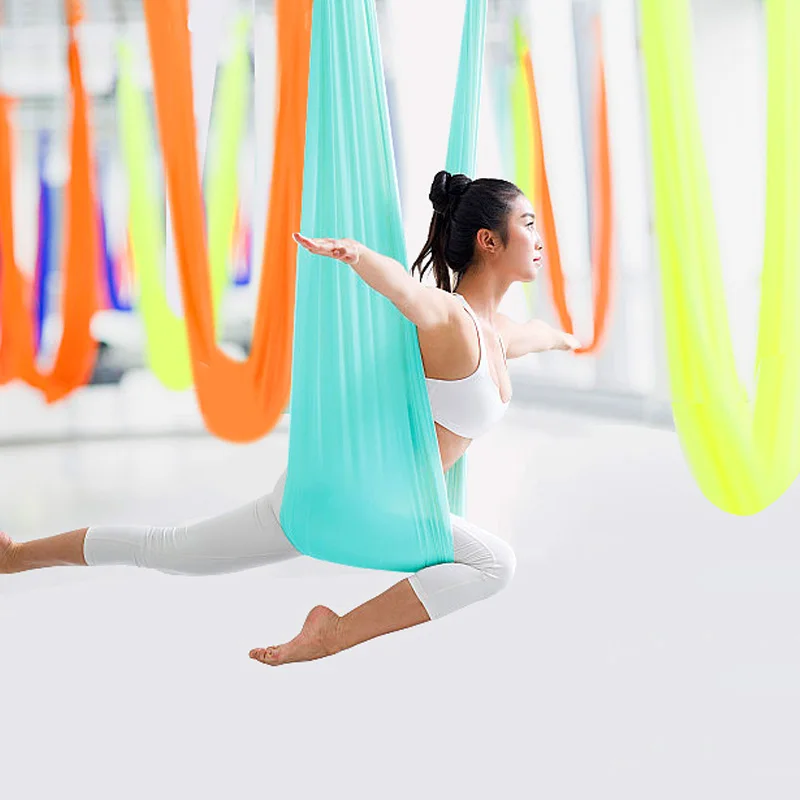 

NEW Elastic Yoga hammock Antigravity aerial yoga swing 5 Meters hammock yoga swings 28 colors Upgraded Stretch silk for sale