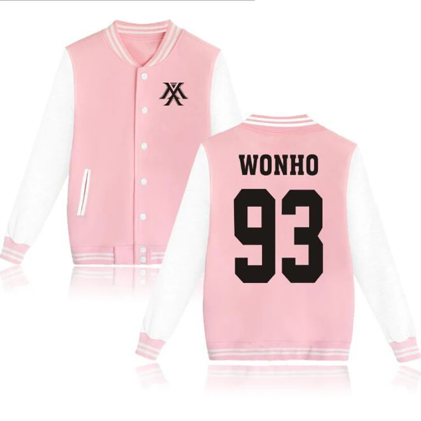 

KPOP MONSTA X Baseball Jacket Casacos Femininos Streetwear Hip Hop Harajuku Pink Hoodie Sweatshirt Women Bomber Jacket Coats