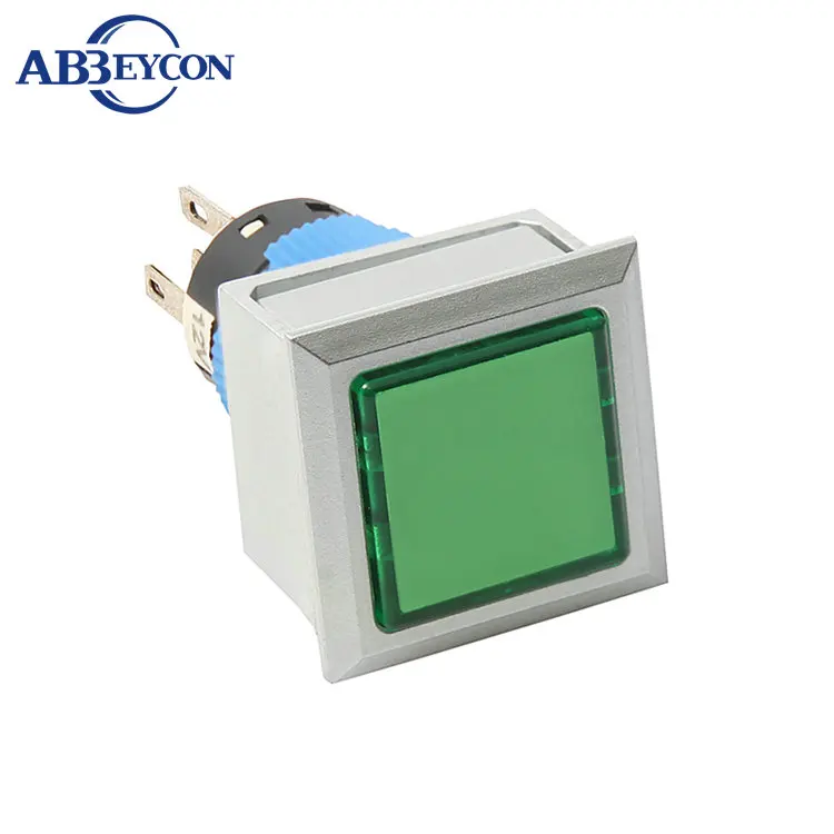 

ABBEYCON 2227Z Latching 22mm Industrial Waterproof Square Plastic Switch Economical 12v Green Illuminated Push Button Switch