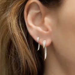 top quality women punk jewelry Rivet spike design front back double side micro pave cz horn stud earring