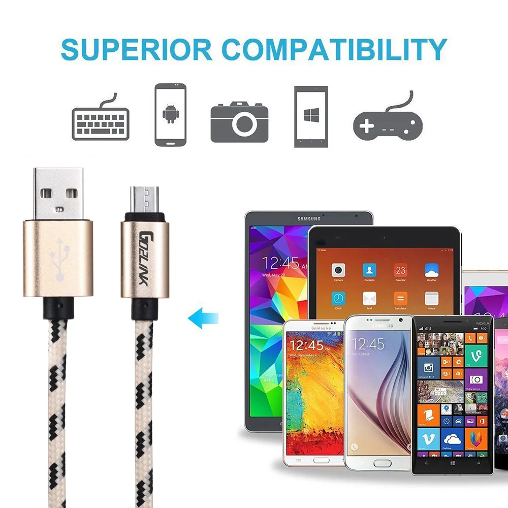 Go2linK 2M Micro USB 3.0 Cable Fast Charging Mobile Phone Cable 2 Meter for Samsung Note 3 S5 S8 S9