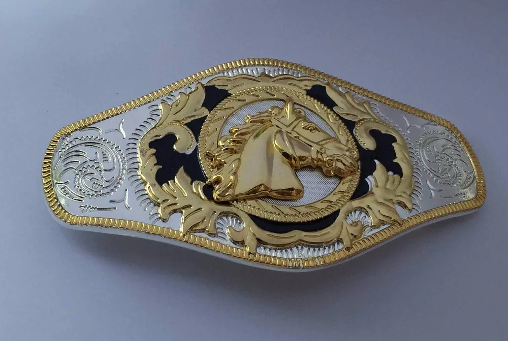 Running Horses And Bull Cowboy Western Belt Buckle Silver With Gold Suitable 4cm Width Belt