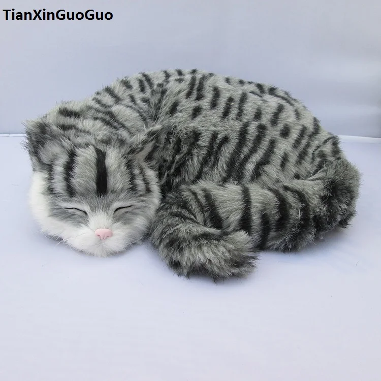 simulation gray cat hard model,polyethylene&furs cute sleeping cat large 30x26cm handicraft prop,home decoration gift s0705