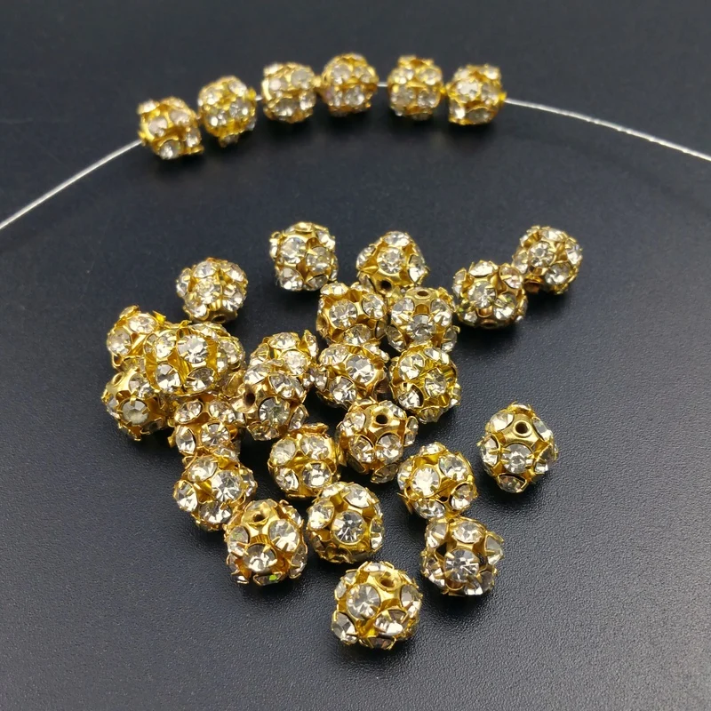 20pcs/lot 6mm/8mm/10mm Gold/Silver Round Pave Disco Ball Beads Rhinestone Crystal Spacer Beads for DIY Jewelry Findings