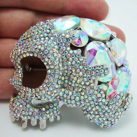 TTjewelry Classic luxury Halloween White Color Eye Skull Crystal Rhinestone Brooch Pendant