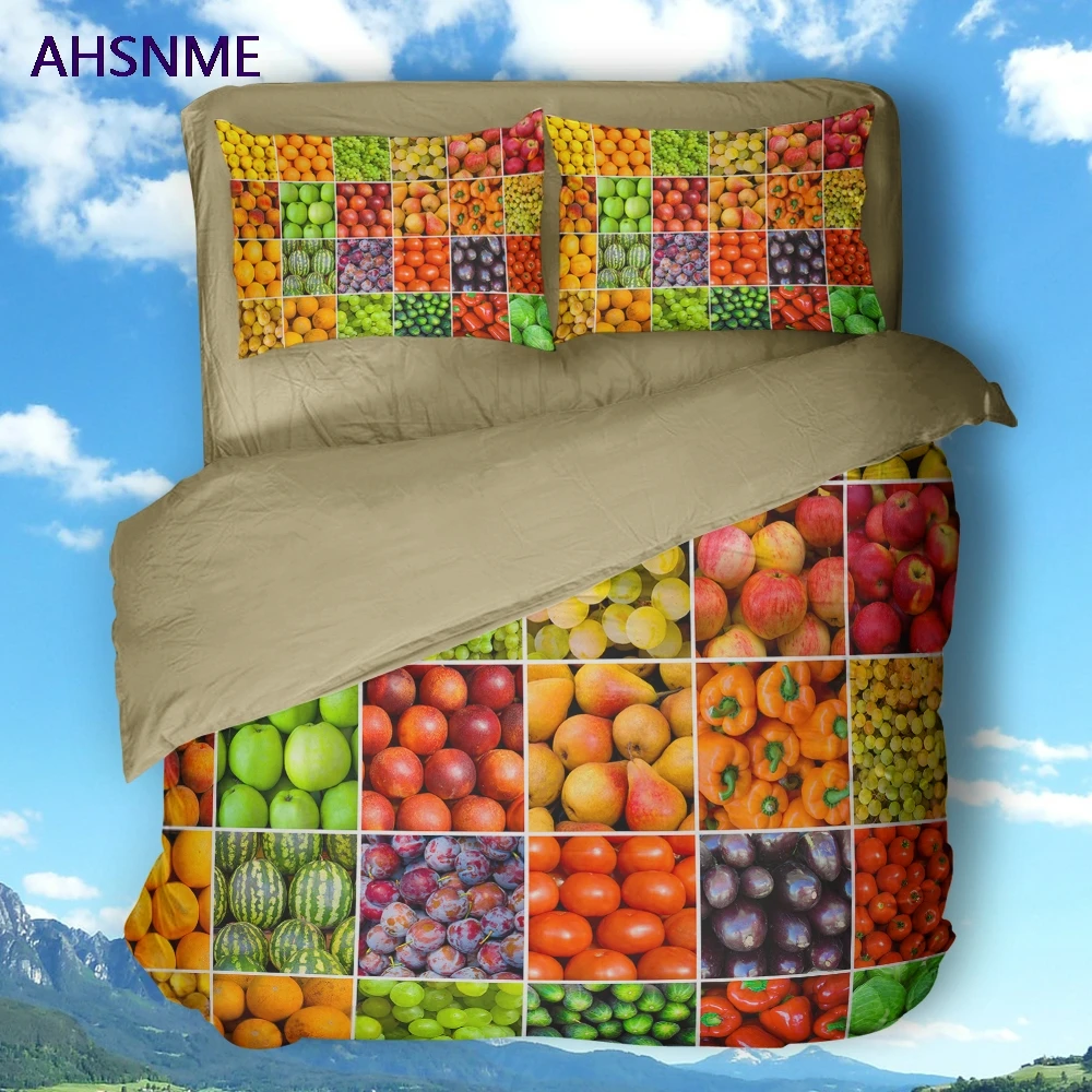 AHSNME High Definition 3D Fruit Pattern Black Cover Set Polyester Bedding Set customize Color Style of Super King Size Bed Set