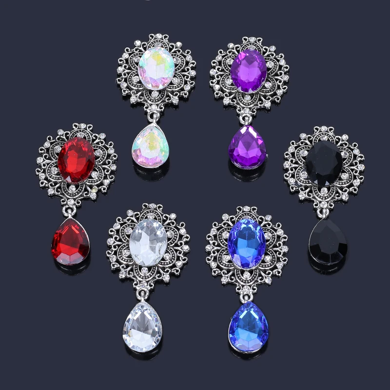 2019New Hot 50Pcs Retro Oval Center and Drop Rhinestone Pendant Button for Wedding Glass Decoraation Clothing  DIY Crafts QW14