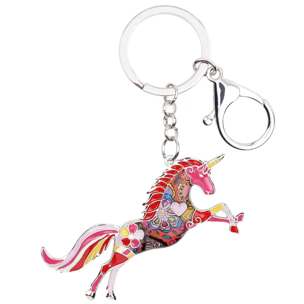 Bonsny Enamel Alloy Horse Unicorn Key Chain Key Ring Handbag Bag Charm Keychain Accessories New Fashion Animal Jewelry For Women