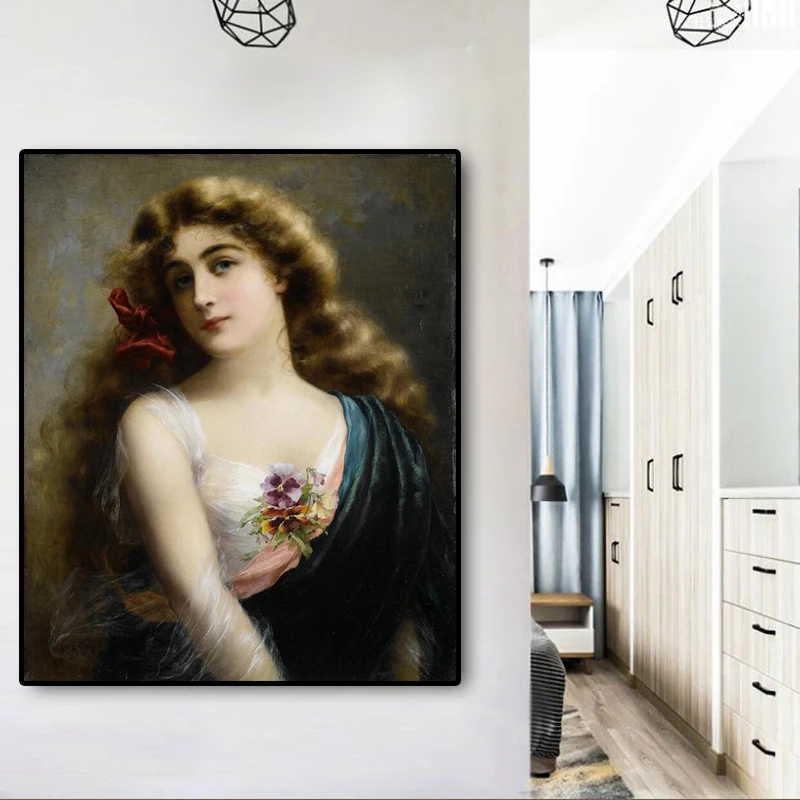 Vintage An Auburn Beauty Emile Vernon Oil Painting on Canvas Posters and Prints Scandinavian Wall Art Picture for Living Room