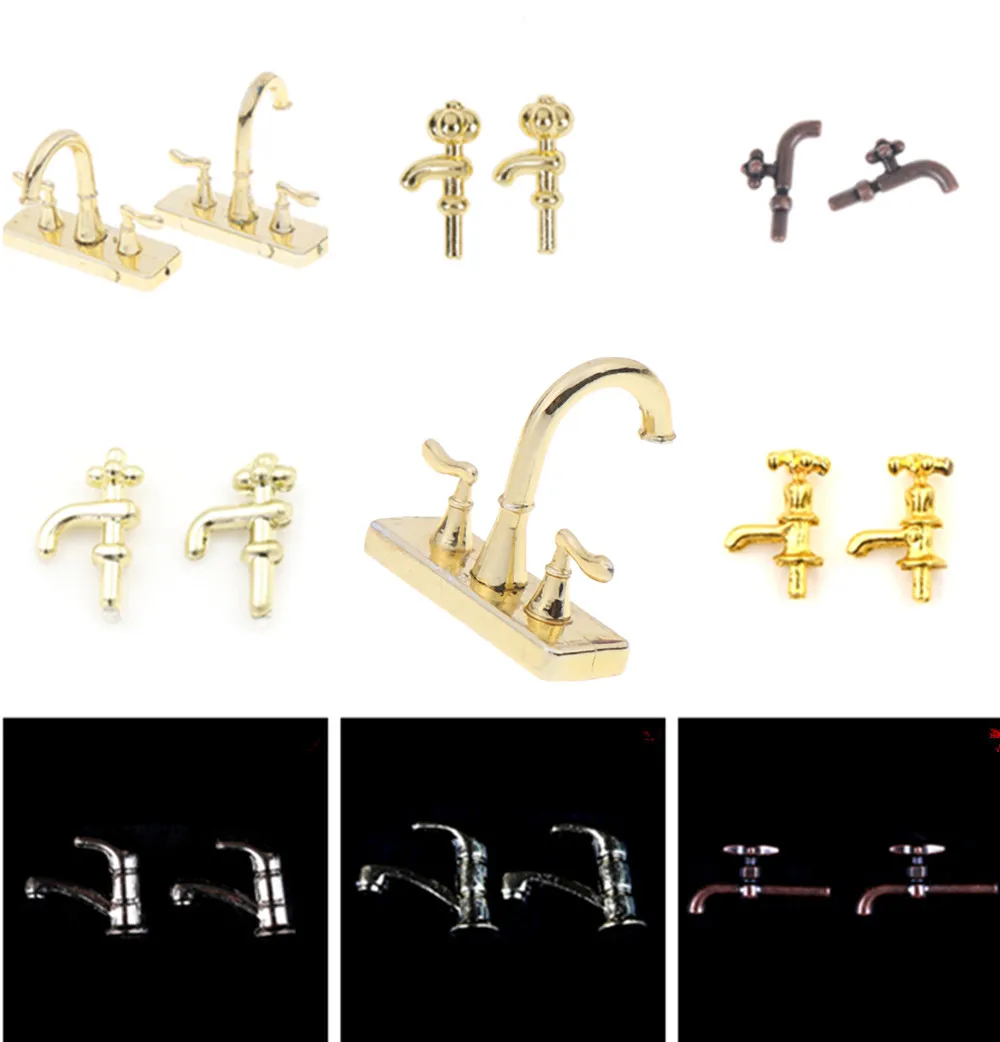 Simulation 1/12 Dollhouse Miniature Accessories Mini Alloy Bathtub Faucet Water Tap Model Toys for Doll House Decoration