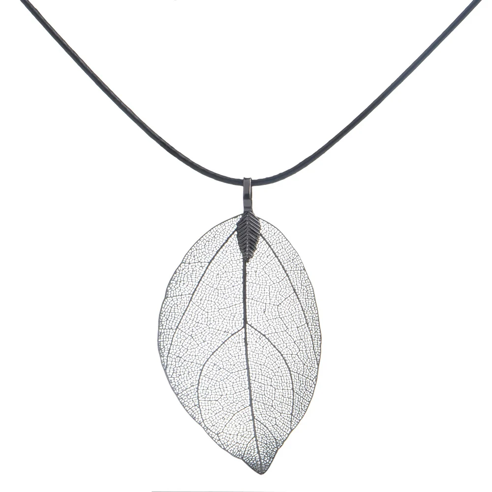 Chanfar 5 Colors Long Pendant Natural Real Leaf Necklace Sweater Alloy Leather Choker Necklace For Women Statement Jewelry - Image 6