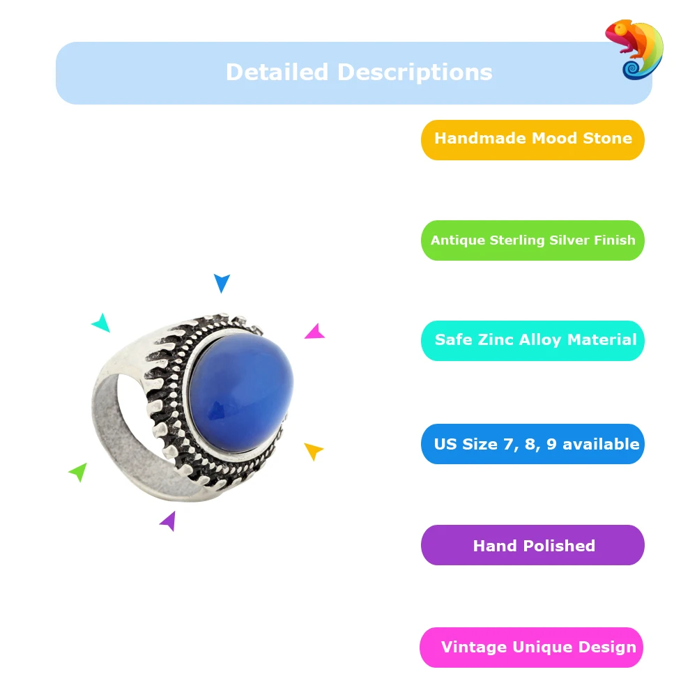 Mojo Vintage Bohemia Retro Color Change Mood Ring Emotion Feeling Changeable Ring Temperature Control Ring for Women MJ-RS015