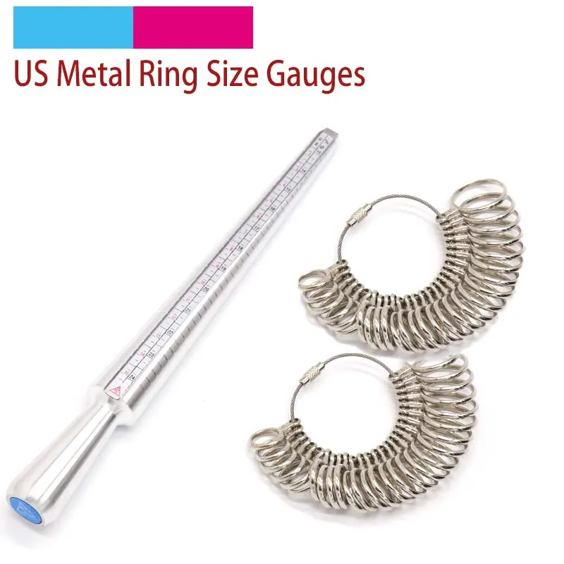 US Metal Ring Size Gauges Measuring Ring with Rings Mandrel Sizer Finger Sizing Measuring Stick Ring Jewelry Tools