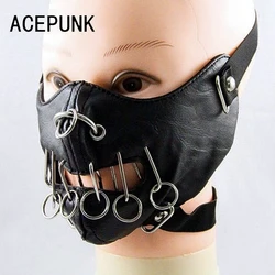 Fashion Punk Hip Hop Face Mask Big Round Rivet Black PU Leather Mask Bar Stage Performance Masks Rock Men Women Unisex Masks