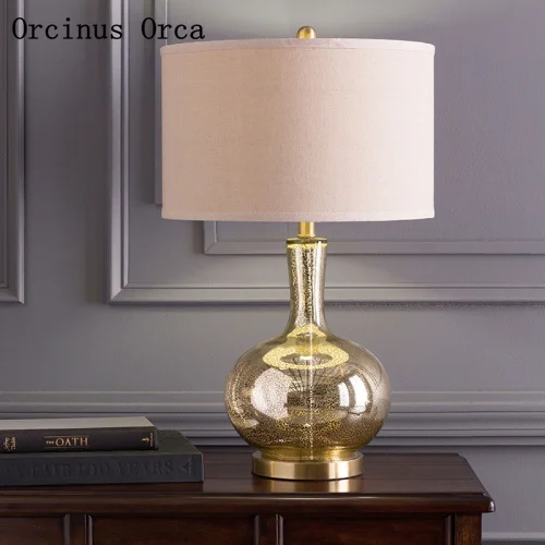 American modern creative golden glass table lamp living room bedside lamp neoclassical LED table lamp  free shipping