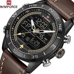 NAVIFORCE Luxury Brand Men Sports Quartz Watch Men's Genuine Leather Waterproof Wrist Watches Male Fashion Date Week LED Clock