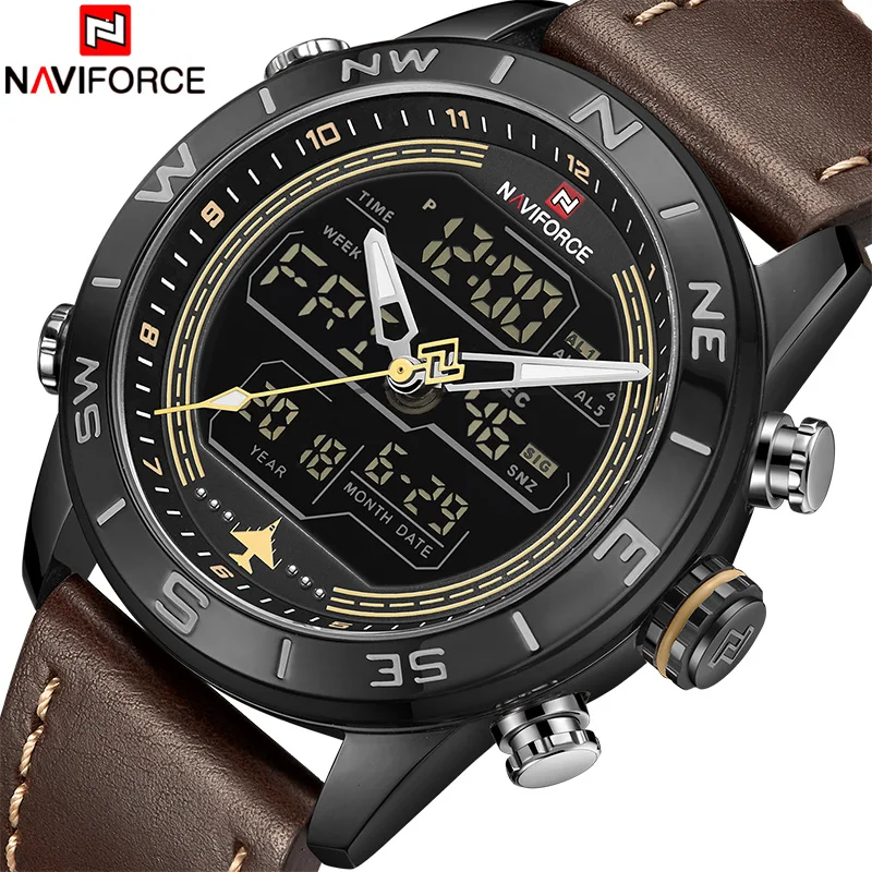 NAVIFORCE Luxury Brand Men Sports Quartz Watch Men's Genuine Leather Waterproof Wrist Watches Male Fashion Date Week LED Clock