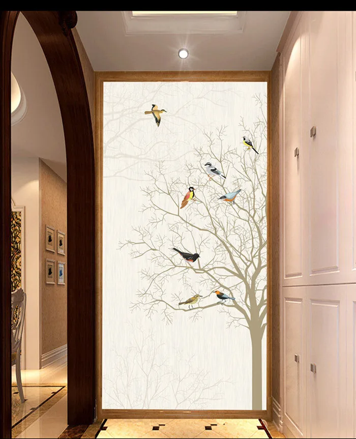 

Custom simple elegant abstract tree birds porch background wall papel de parede,hotel restaurant living room 3d wallpaper