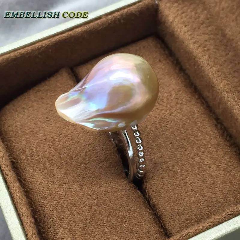 

Adjustable size Resize baroque pearl ring simple style purple golden Rare colors Lustrous fire ball shape for women