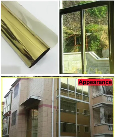 Gold Waterproof Window Film One Way Mirror Silver Insulation Stickers UV Rejection Privacy Window Tint Films