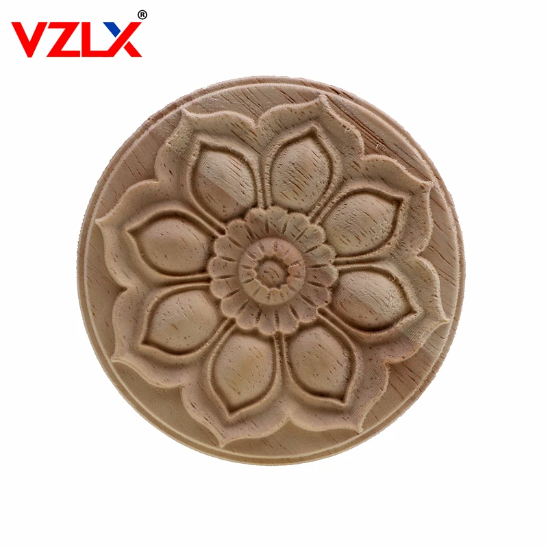 VZLX Round Wood Carved Corner Onlay Applique Frame Furniture Wall Unpainted For Home Decor Cabinet Door Decoration Crafts
