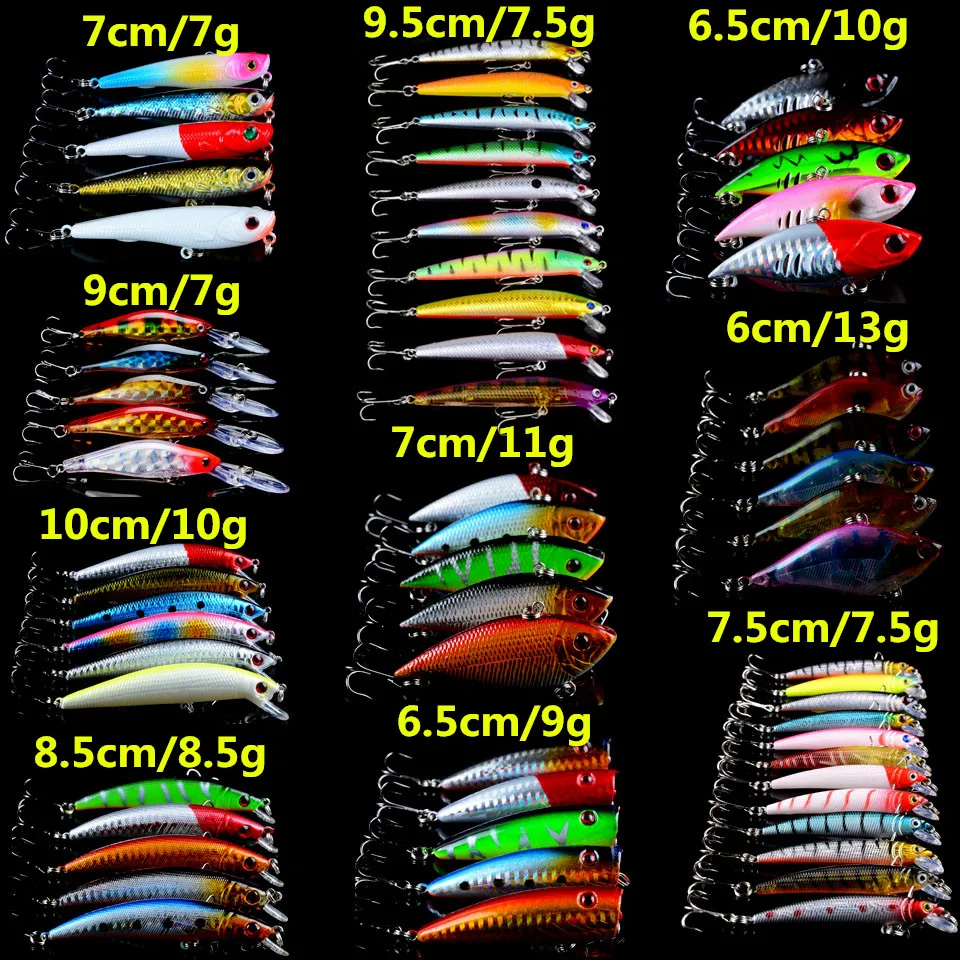 

64pcs/lot Fishing Lures Artificial Make 10 Models Hard Baits 64 Different Fishing Wobblers High Quality Fish bait Wholesale